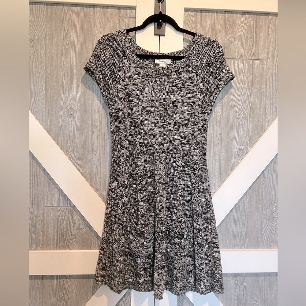 B13.19 Style & Co Womens Sweater Dress/Tunic Grey Marled Cap Sleeve w/Pockets